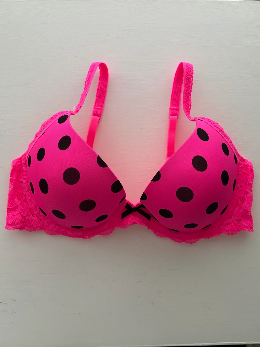 Xhilaration Hot Pink Polka Dot Lace Push-Up Bra